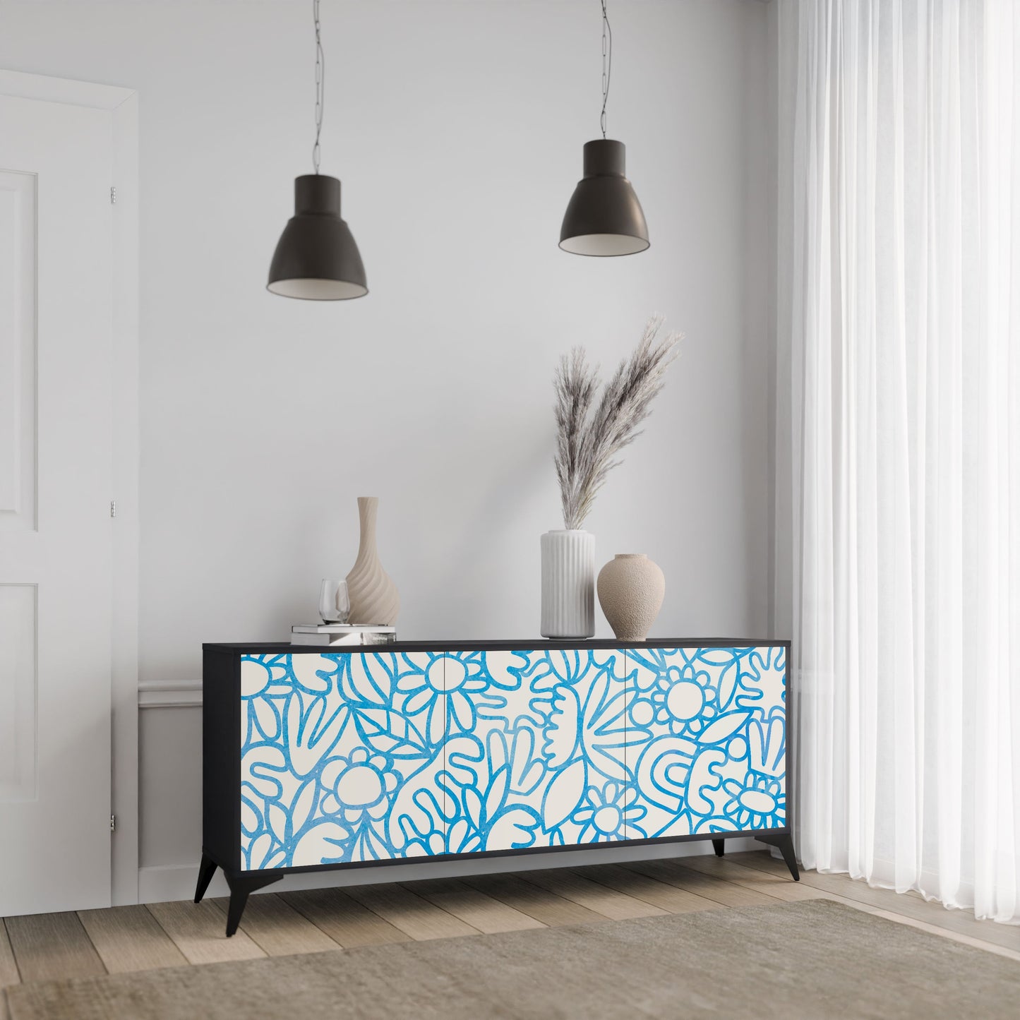 Credenza BLOOMY MORNING a 3 ante in finitura nera