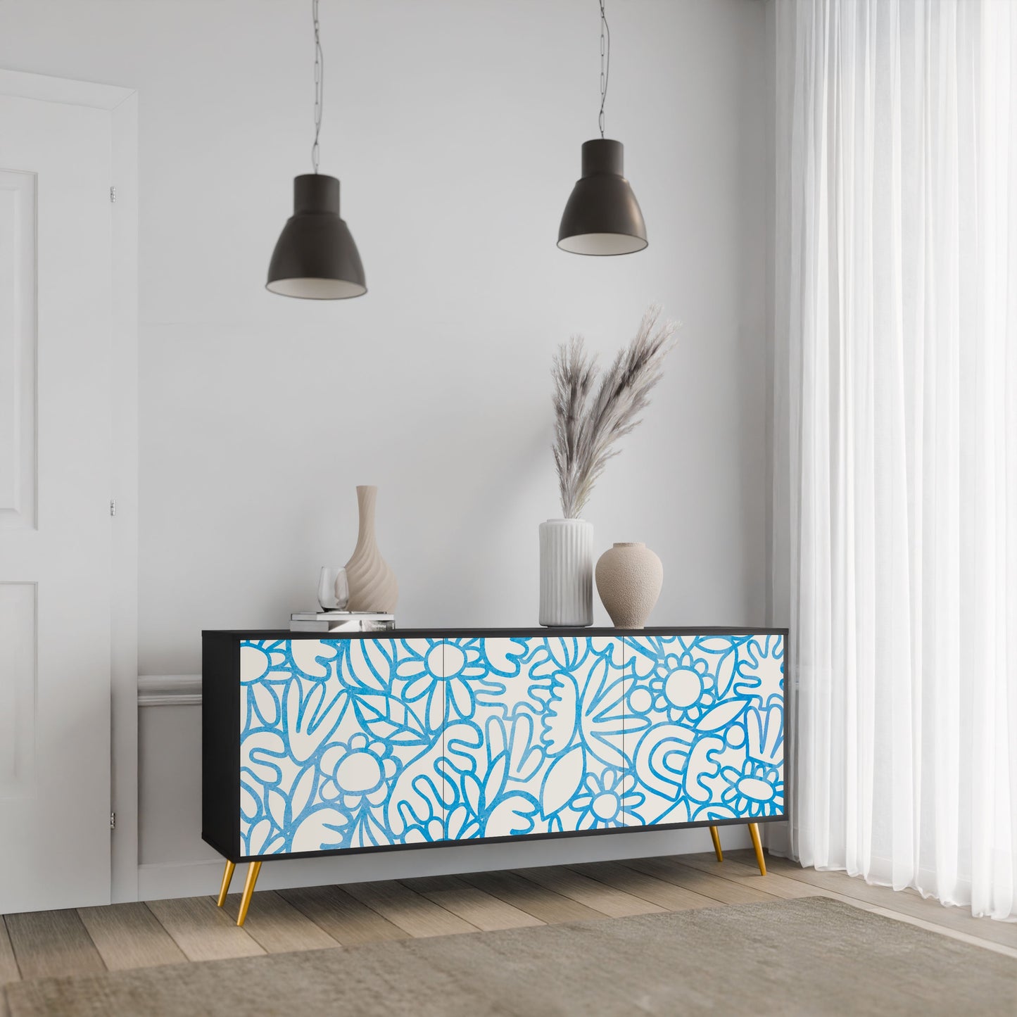 Credenza BLOOMY MORNING a 3 ante in finitura nera