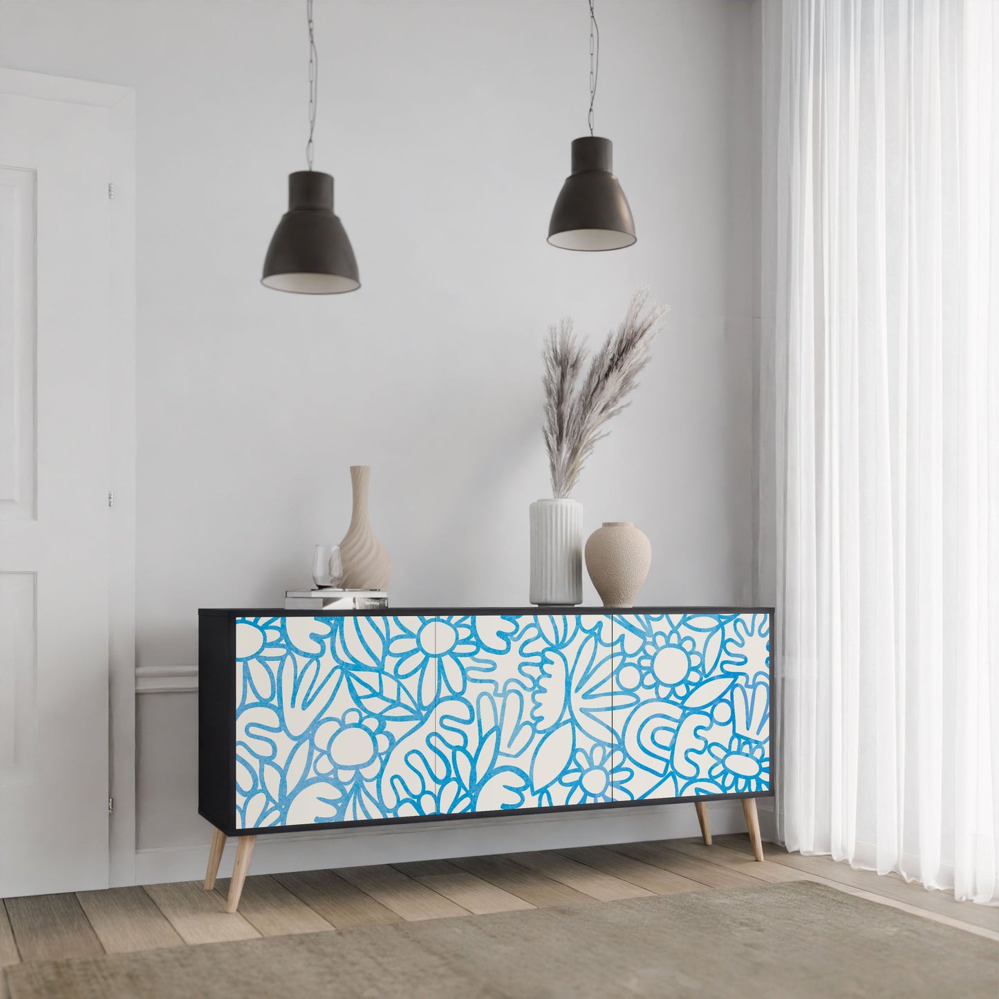 Credenza BLOOMY MORNING a 3 ante in finitura nera