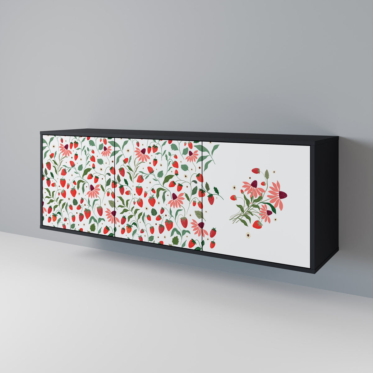 FLOWERS AND STRAWBERRIES Aparador de 3 Portas