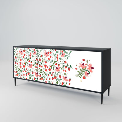 Buffet 3 portes FLEURS ET FRAISES en finition noire