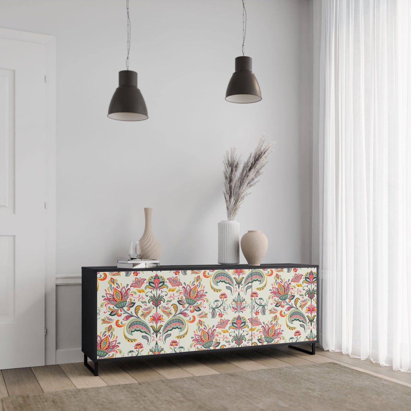 Credenza ORGANIC FOLKLORE a 3 ante in finitura nera