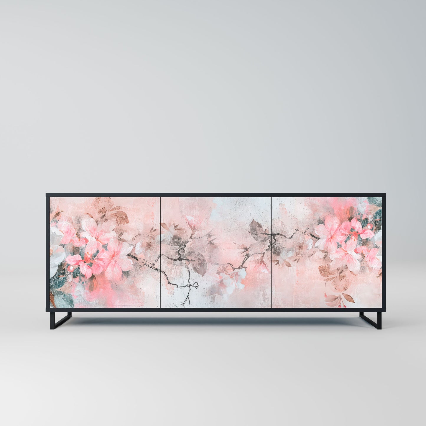 Credenza CHERRY BLOSSOM a 3 ante in finitura nera