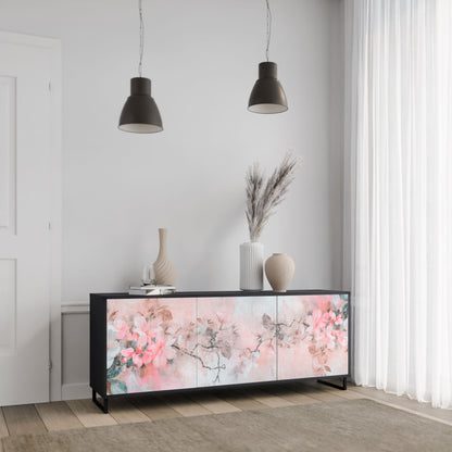 Credenza CHERRY BLOSSOM a 3 ante in finitura nera