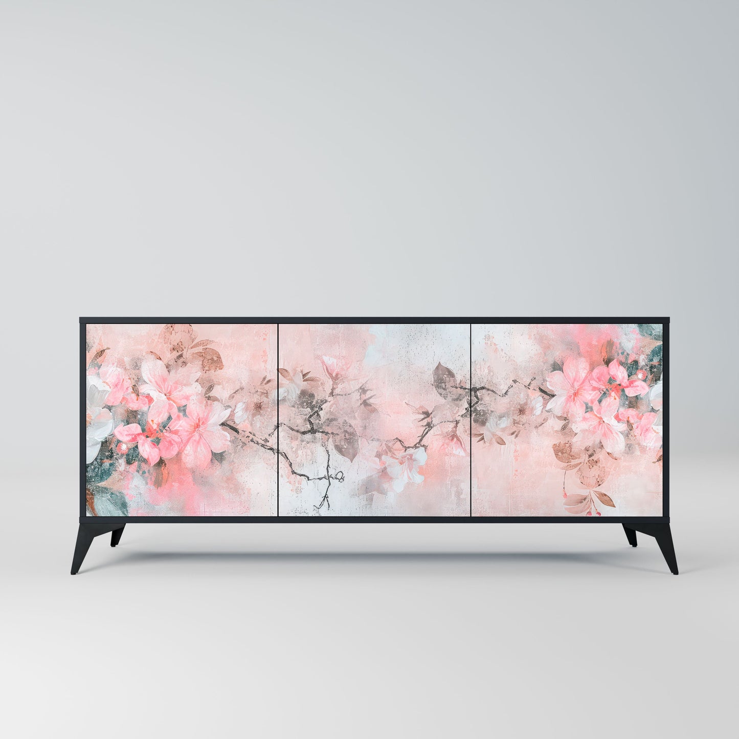 Credenza CHERRY BLOSSOM a 3 ante in finitura nera