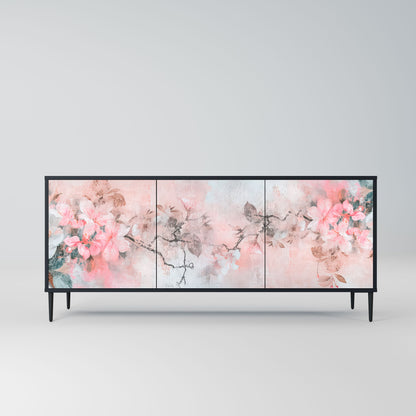 Credenza CHERRY BLOSSOM a 3 ante in finitura nera