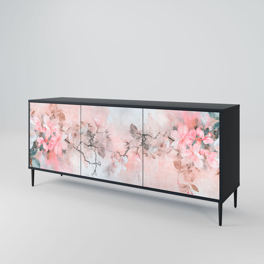 Credenza CHERRY BLOSSOM a 3 ante in finitura nera