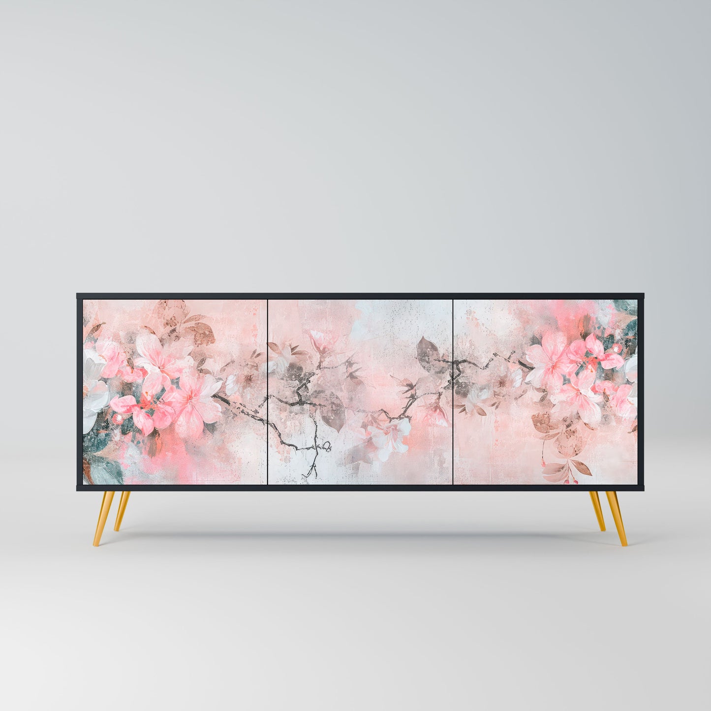 Credenza CHERRY BLOSSOM a 3 ante in finitura nera