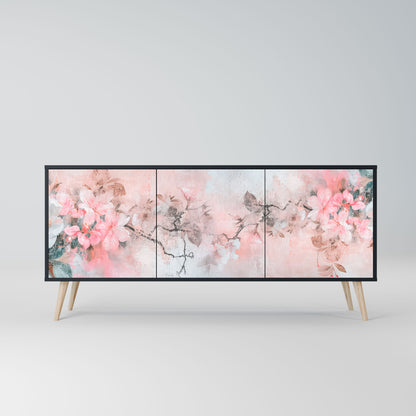 Credenza CHERRY BLOSSOM a 3 ante in finitura nera