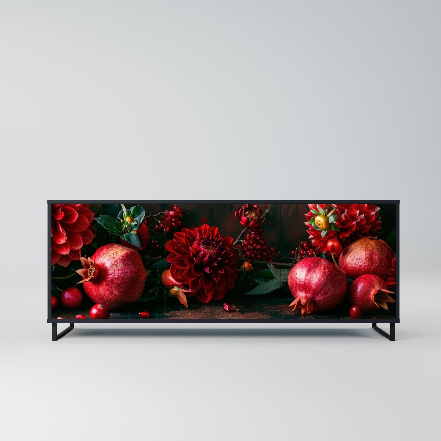 Credenza a 3 ante DAHLIAS AND POMEGRANATES in finitura nera