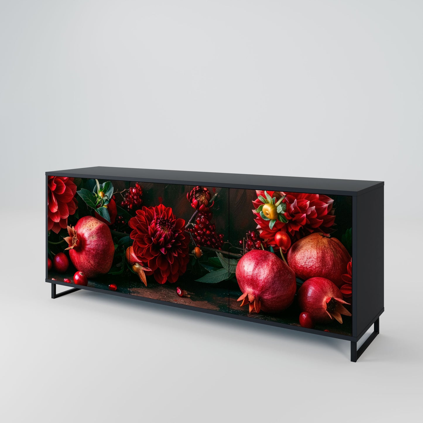 Credenza a 3 ante DAHLIAS AND POMEGRANATES in finitura nera