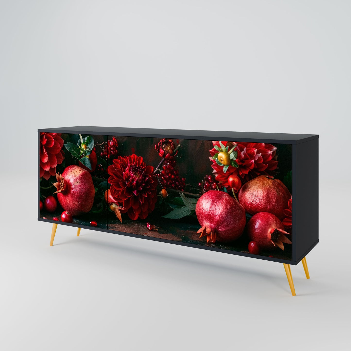 Credenza a 3 ante DAHLIAS AND POMEGRANATES in finitura nera