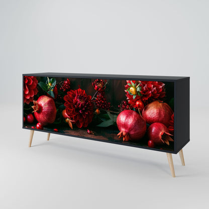 Credenza a 3 ante DAHLIAS AND POMEGRANATES in finitura nera