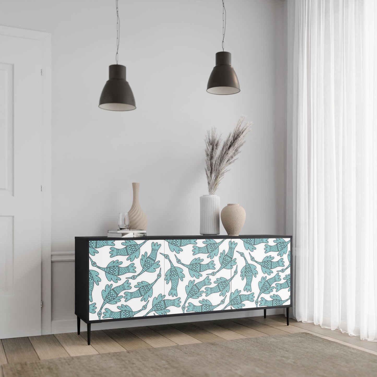 Credenza a 3 ante WATERSPOUT SONGIBIRD in finitura nera