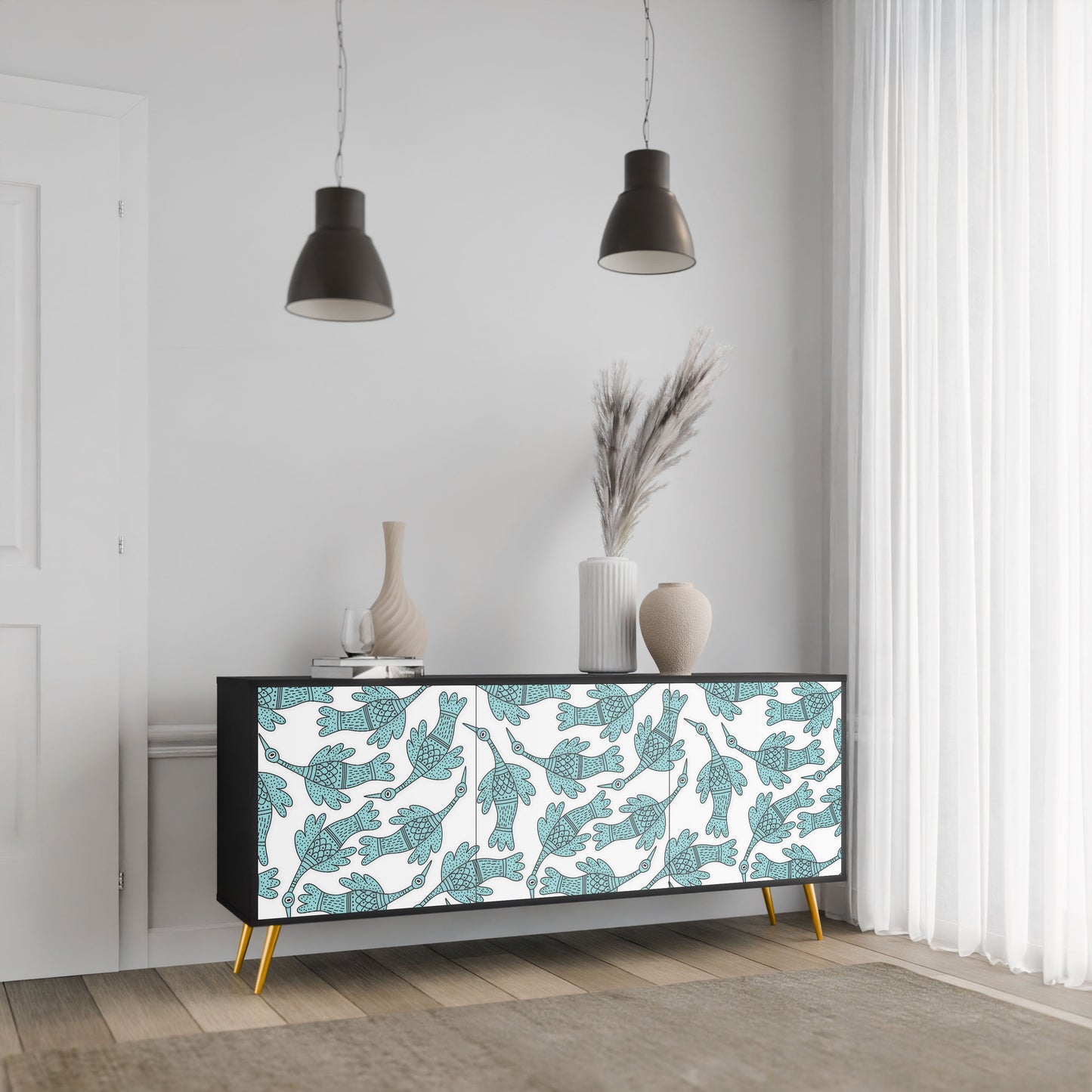 Credenza a 3 ante WATERSPOUT SONGIBIRD in finitura nera