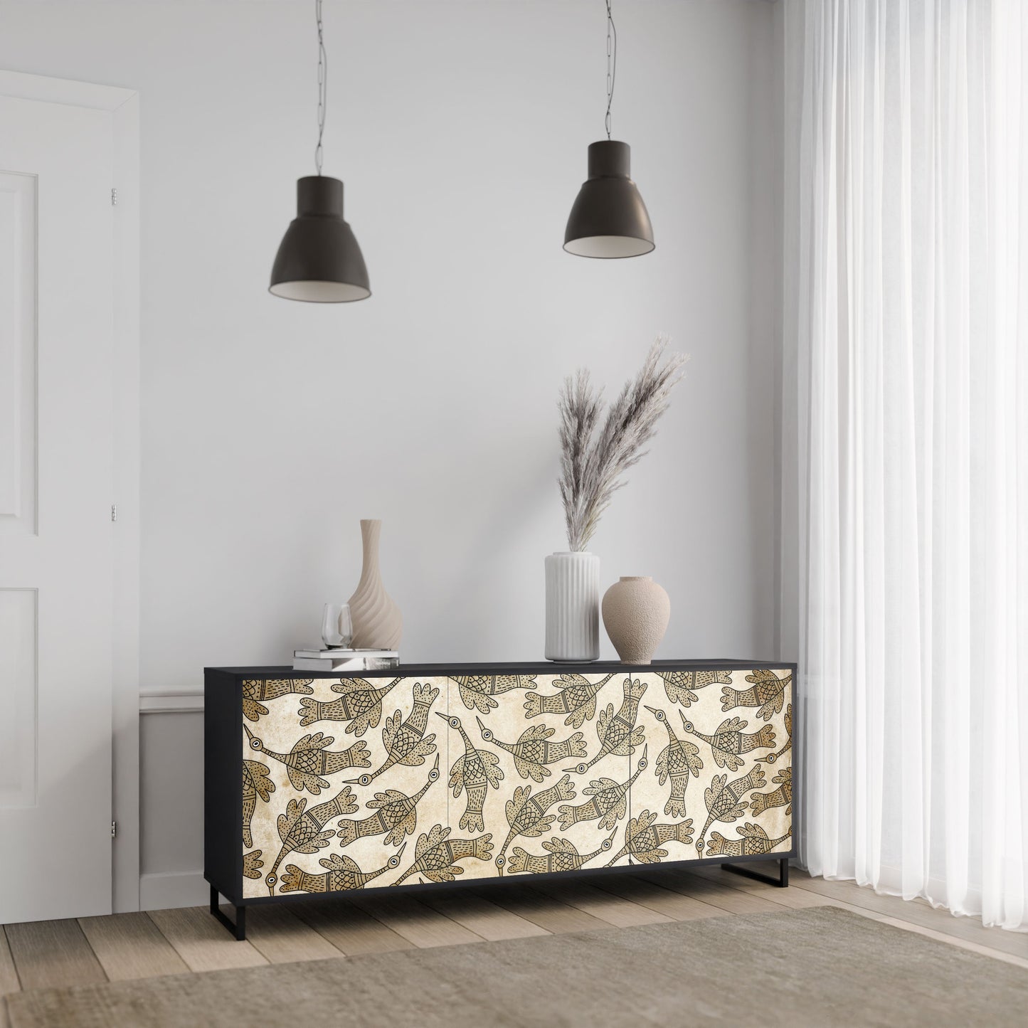 Credenza ALMONDINE SONGBIRD a 3 ante in finitura nera