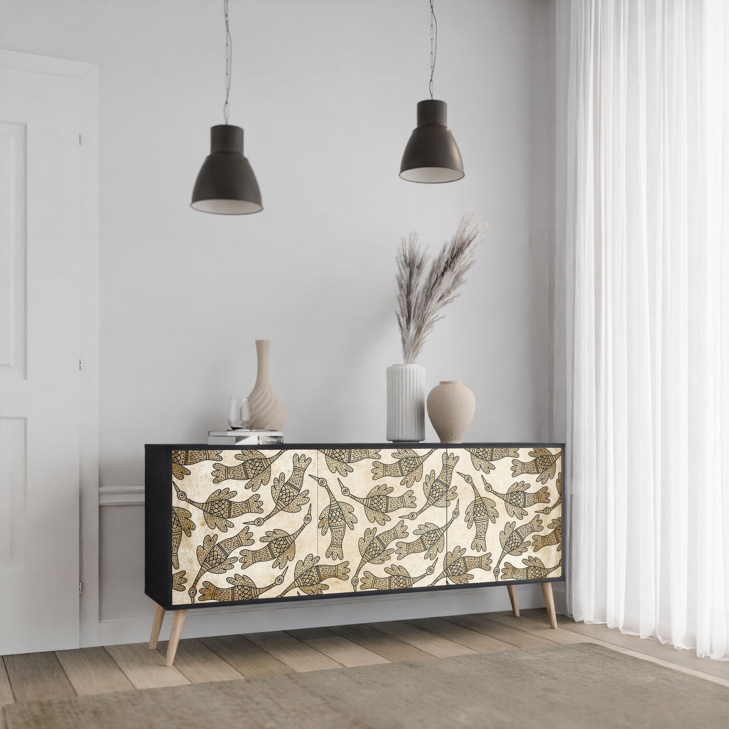 Credenza ALMONDINE SONGBIRD a 3 ante in finitura nera