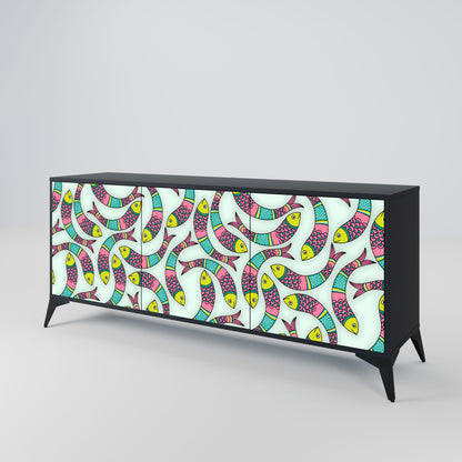 Credenza INDIAN FISH a 3 ante in finitura nera