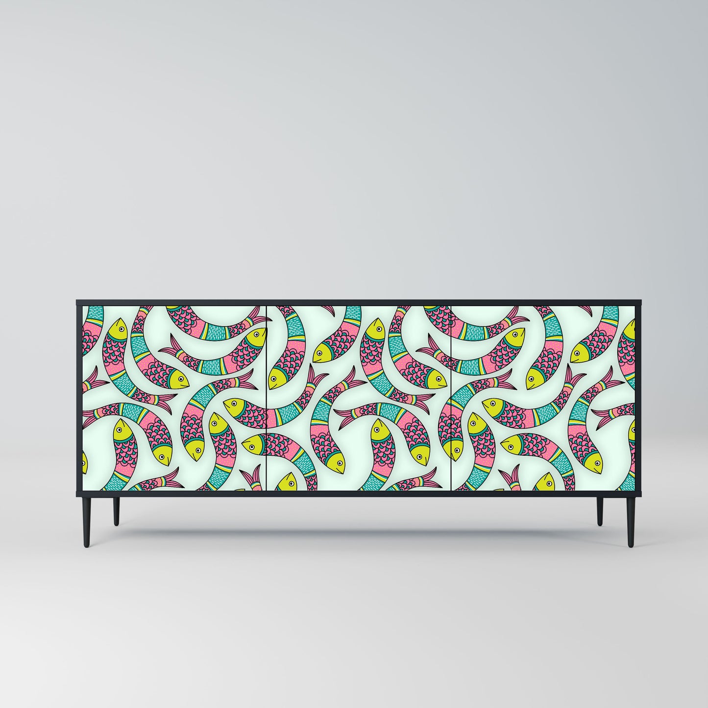 Credenza INDIAN FISH a 3 ante in finitura nera