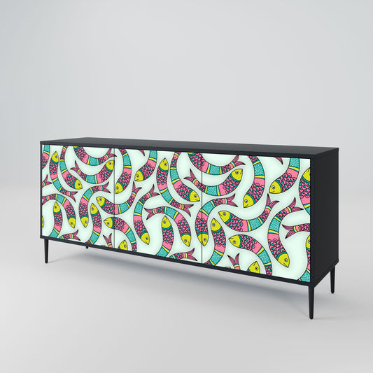 Credenza INDIAN FISH a 3 ante in finitura nera