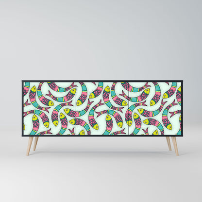 Credenza INDIAN FISH a 3 ante in finitura nera