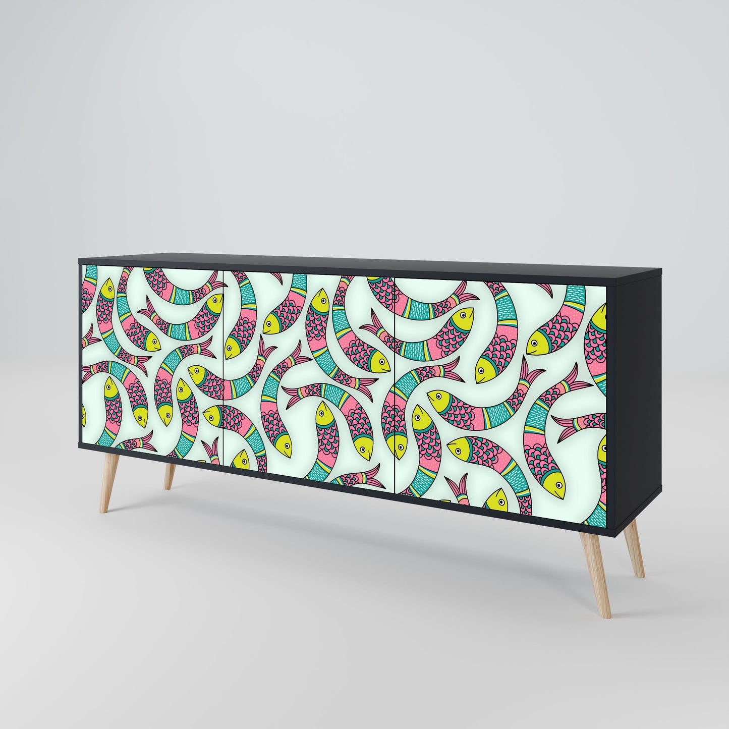 Credenza INDIAN FISH a 3 ante in finitura nera