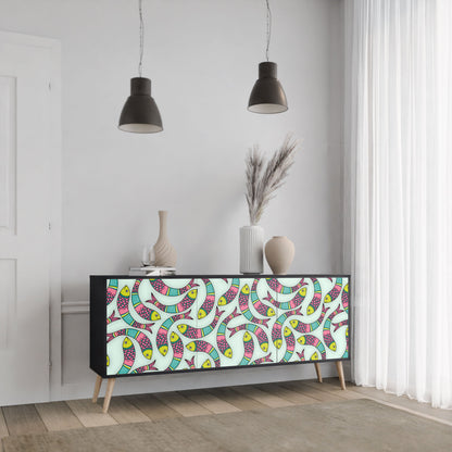 Credenza INDIAN FISH a 3 ante in finitura nera