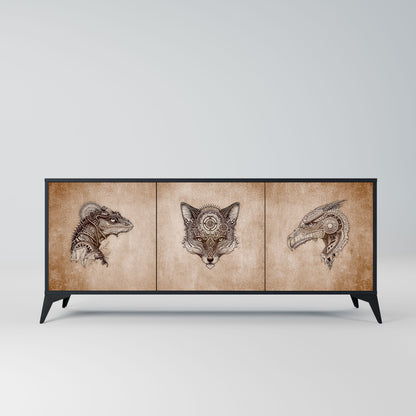 Credenza a 3 ante STEAMPUNK CLAN in finitura nera