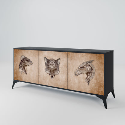 Credenza a 3 ante STEAMPUNK CLAN in finitura nera