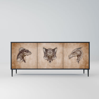 Credenza a 3 ante STEAMPUNK CLAN in finitura nera