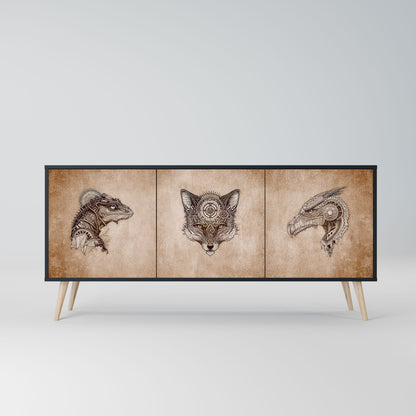 Credenza a 3 ante STEAMPUNK CLAN in finitura nera