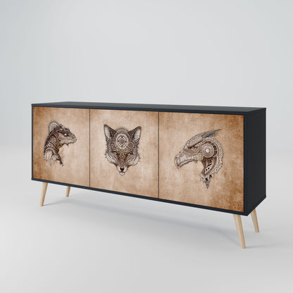 Credenza a 3 ante STEAMPUNK CLAN in finitura nera