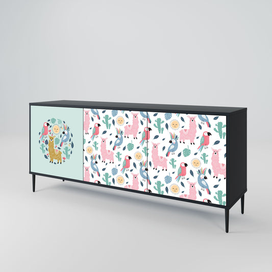 Credenza a 3 ante COLORFUL ALPACAS in finitura nera