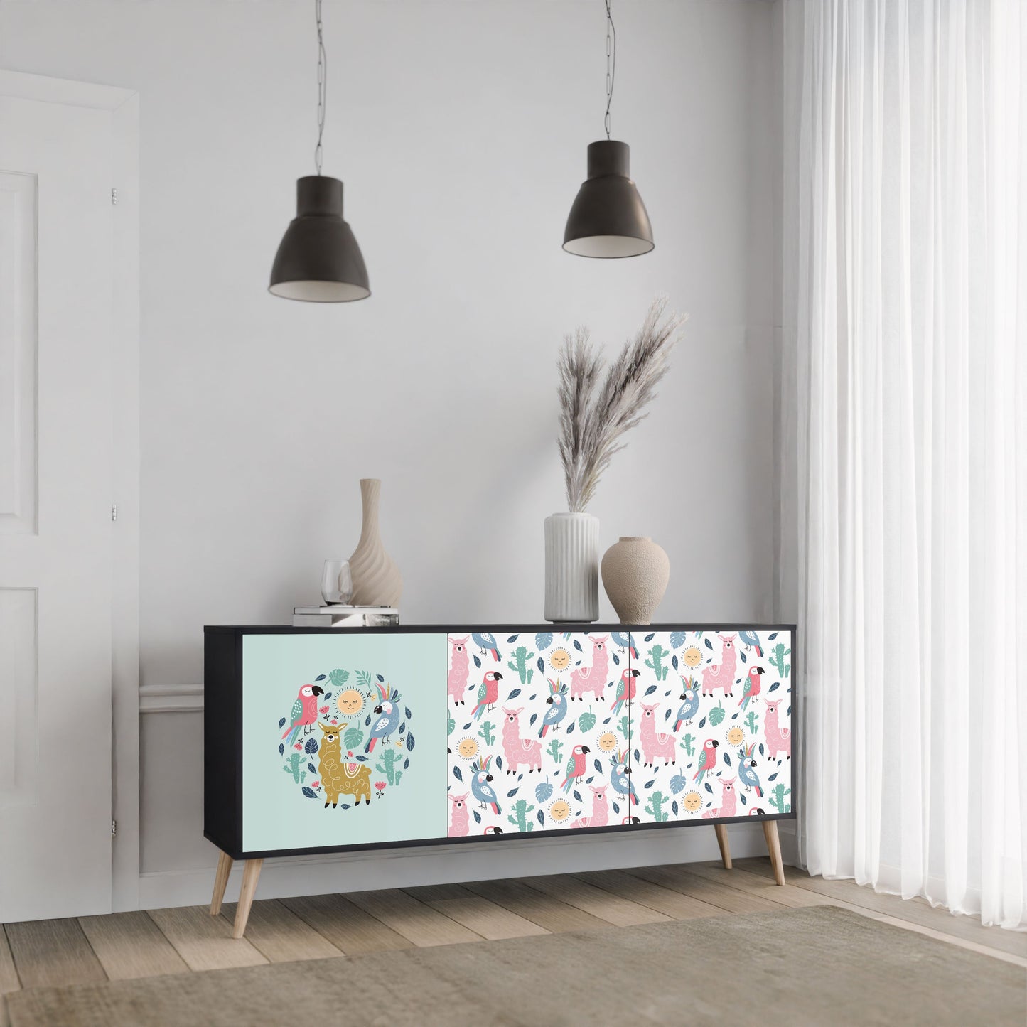 Credenza a 3 ante COLORFUL ALPACAS in finitura nera