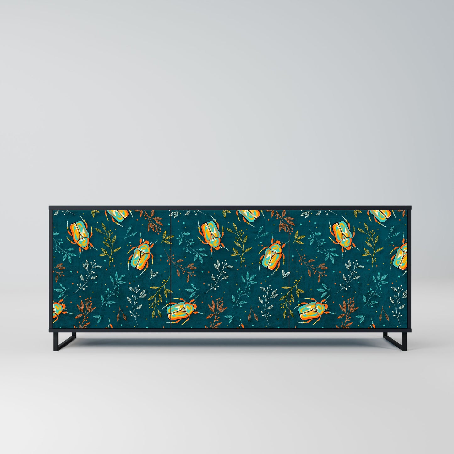 Credenza AUTUMN INSECTS a 3 ante in finitura nera