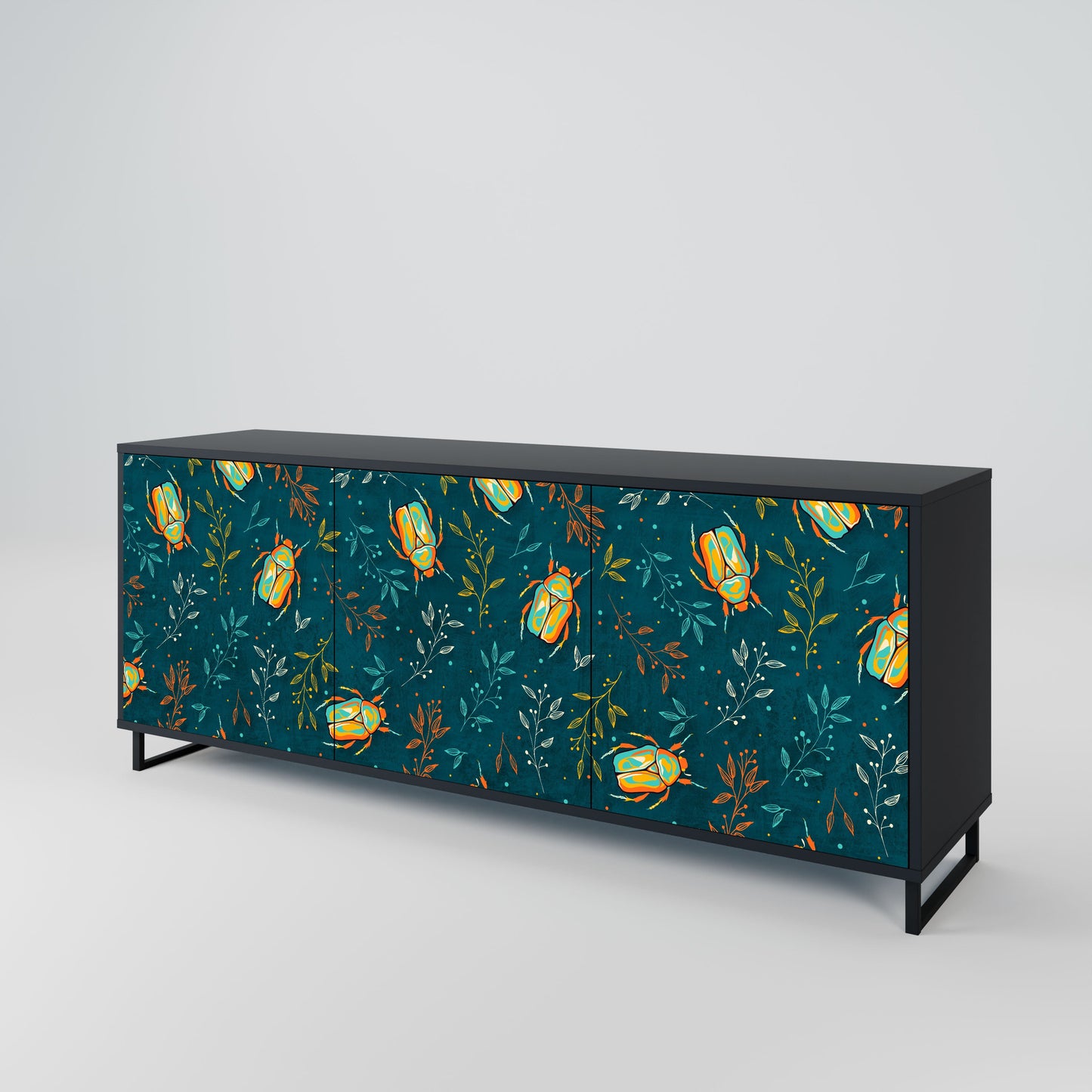 Credenza AUTUMN INSECTS a 3 ante in finitura nera