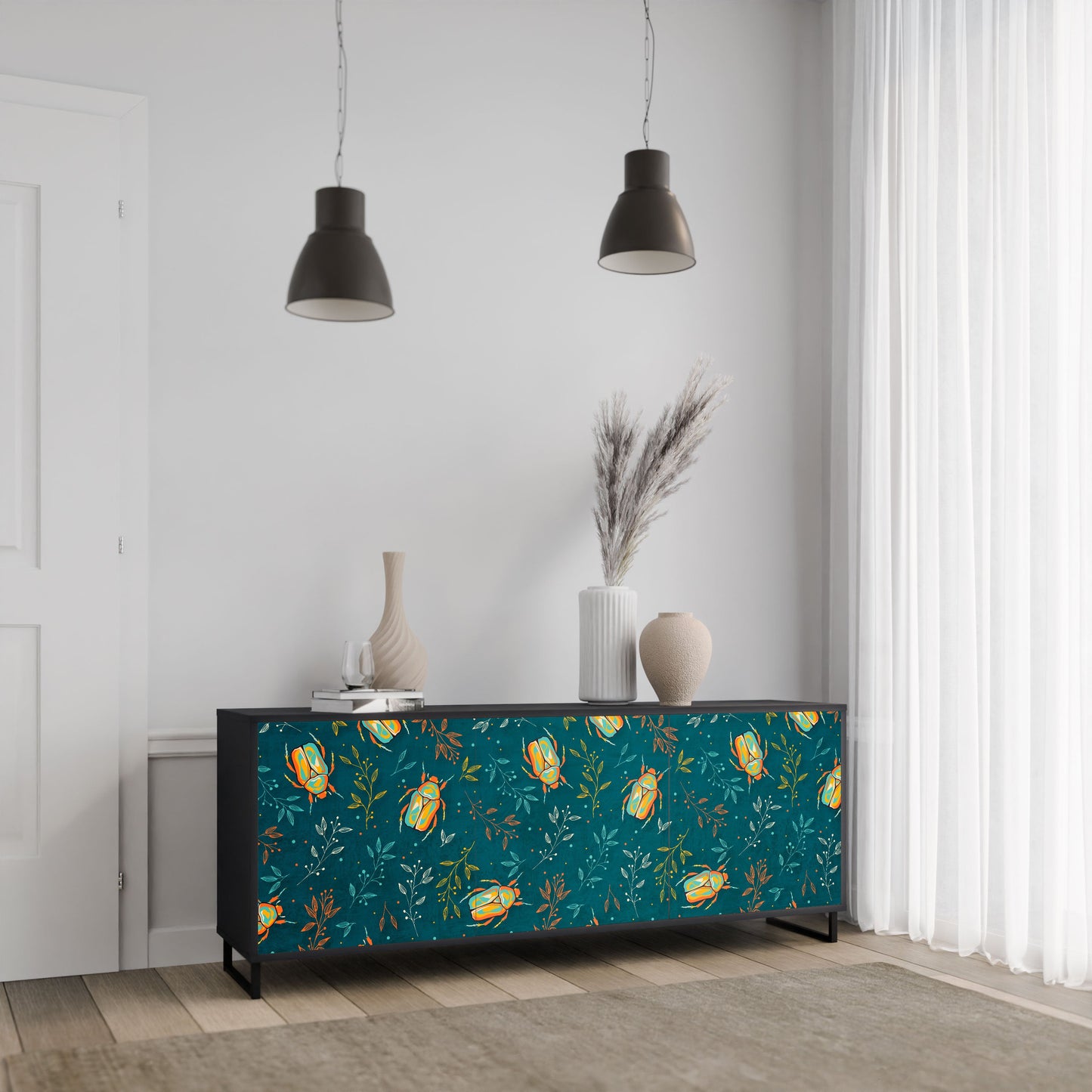 Credenza AUTUMN INSECTS a 3 ante in finitura nera