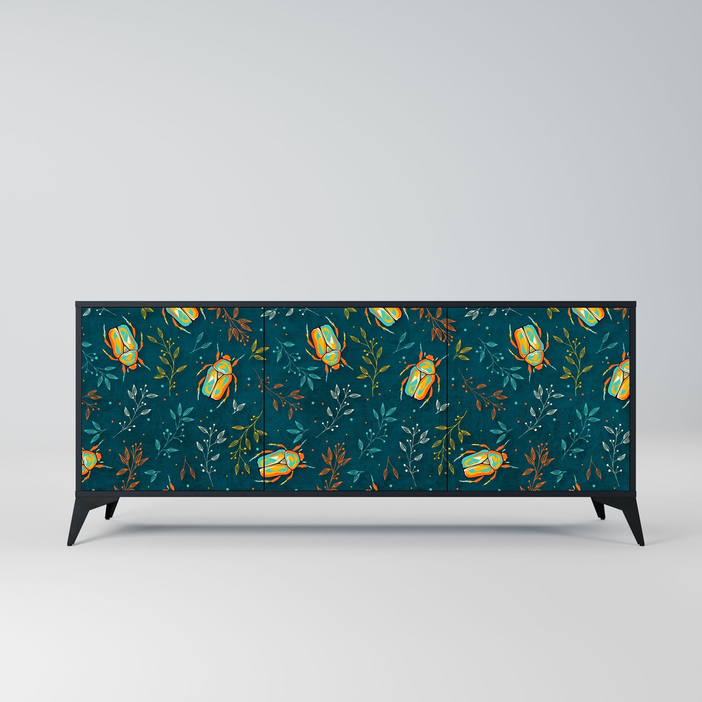 Credenza AUTUMN INSECTS a 3 ante in finitura nera