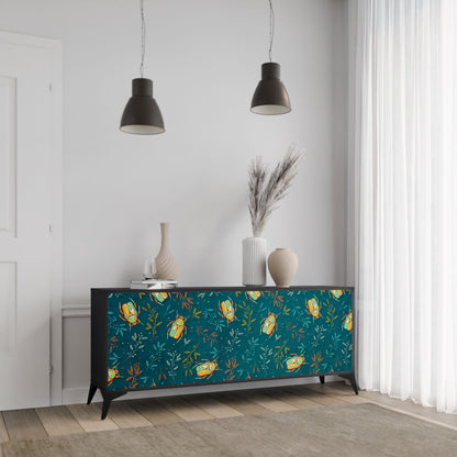 Credenza AUTUMN INSECTS a 3 ante in finitura nera