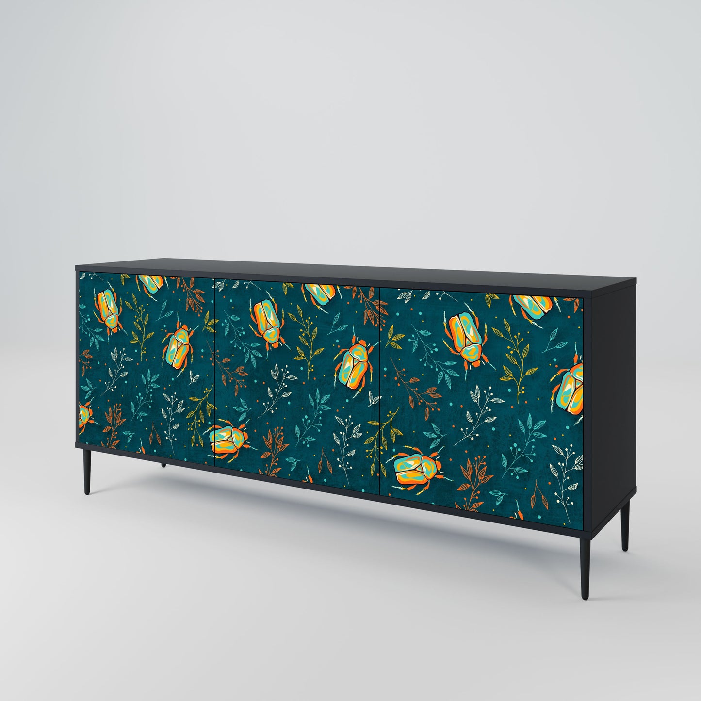 Credenza AUTUMN INSECTS a 3 ante in finitura nera