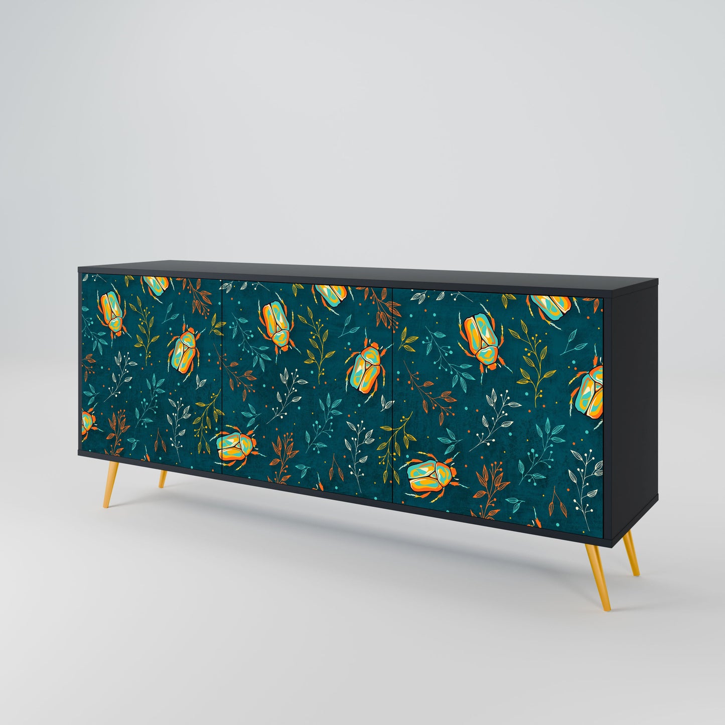 Credenza AUTUMN INSECTS a 3 ante in finitura nera