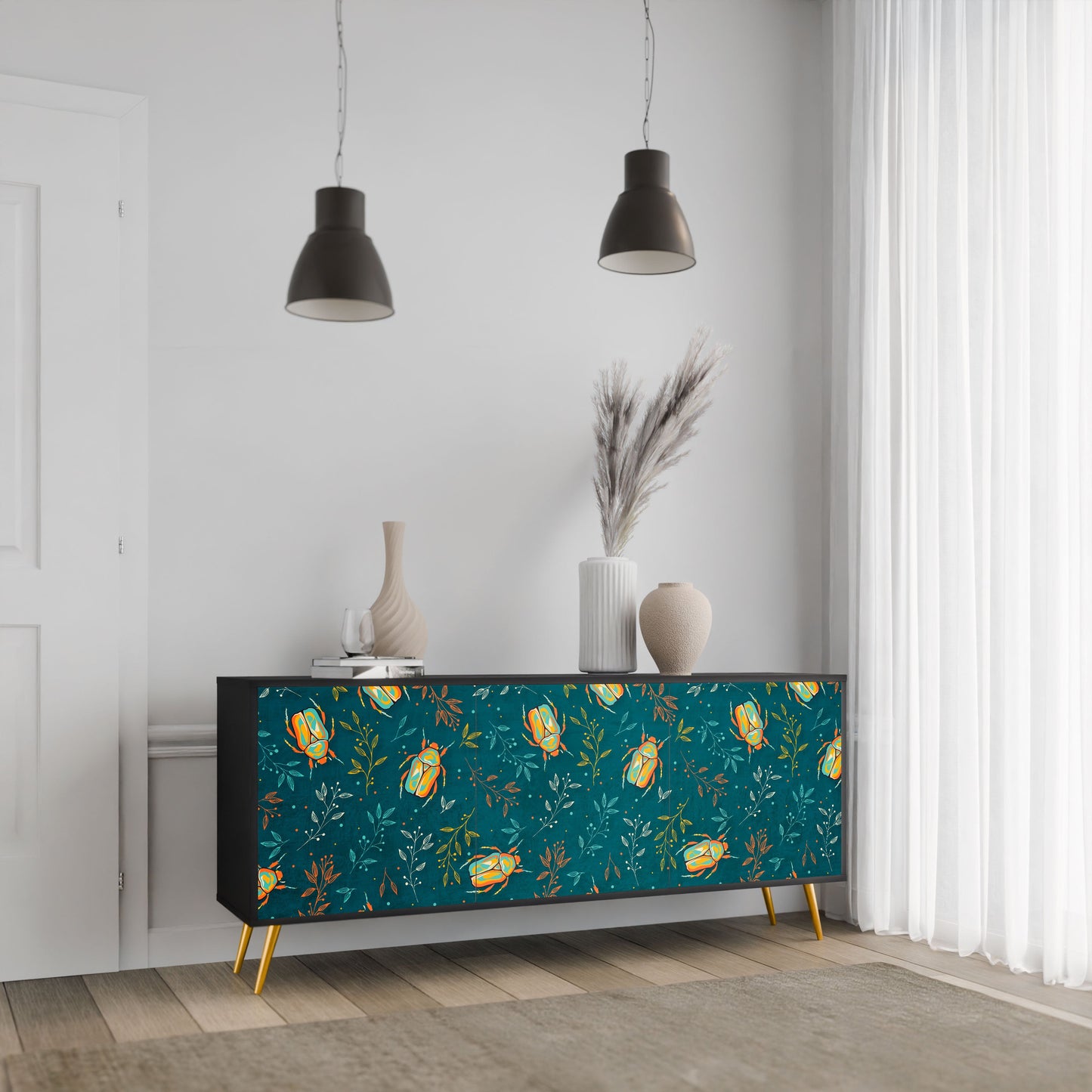 Credenza AUTUMN INSECTS a 3 ante in finitura nera