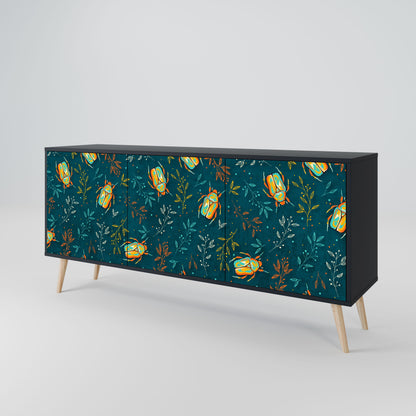 Credenza AUTUMN INSECTS a 3 ante in finitura nera