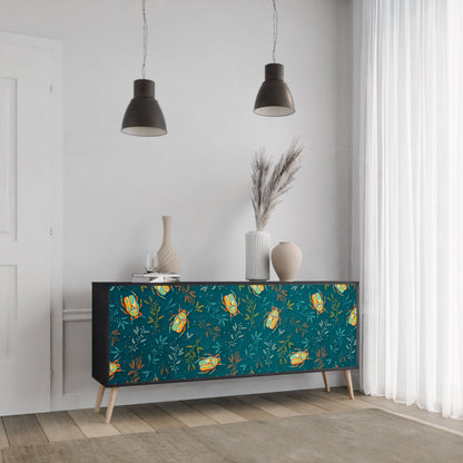 Credenza AUTUMN INSECTS a 3 ante in finitura nera