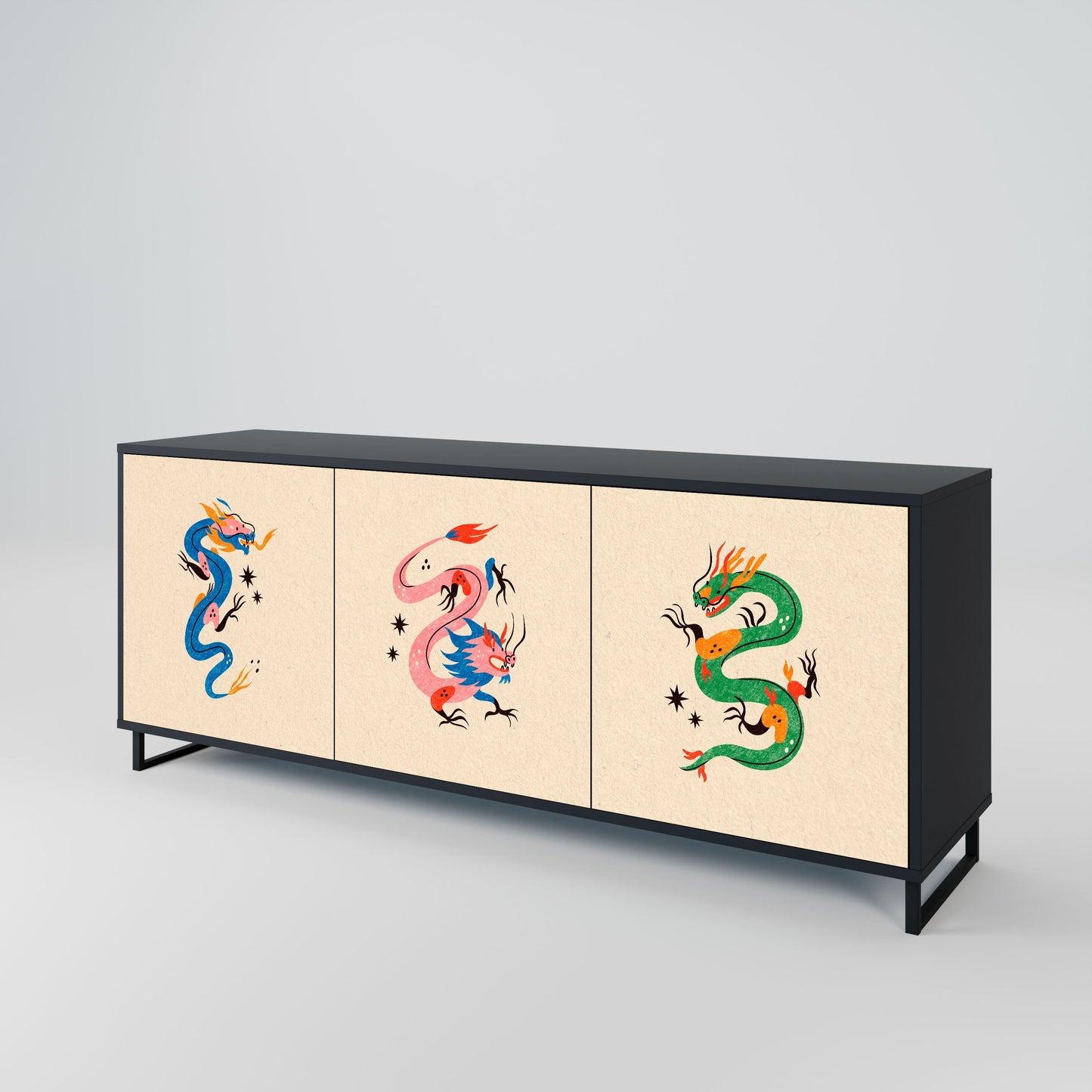 Credenza MITOLOGICA CREATURES a 3 ante in finitura nera