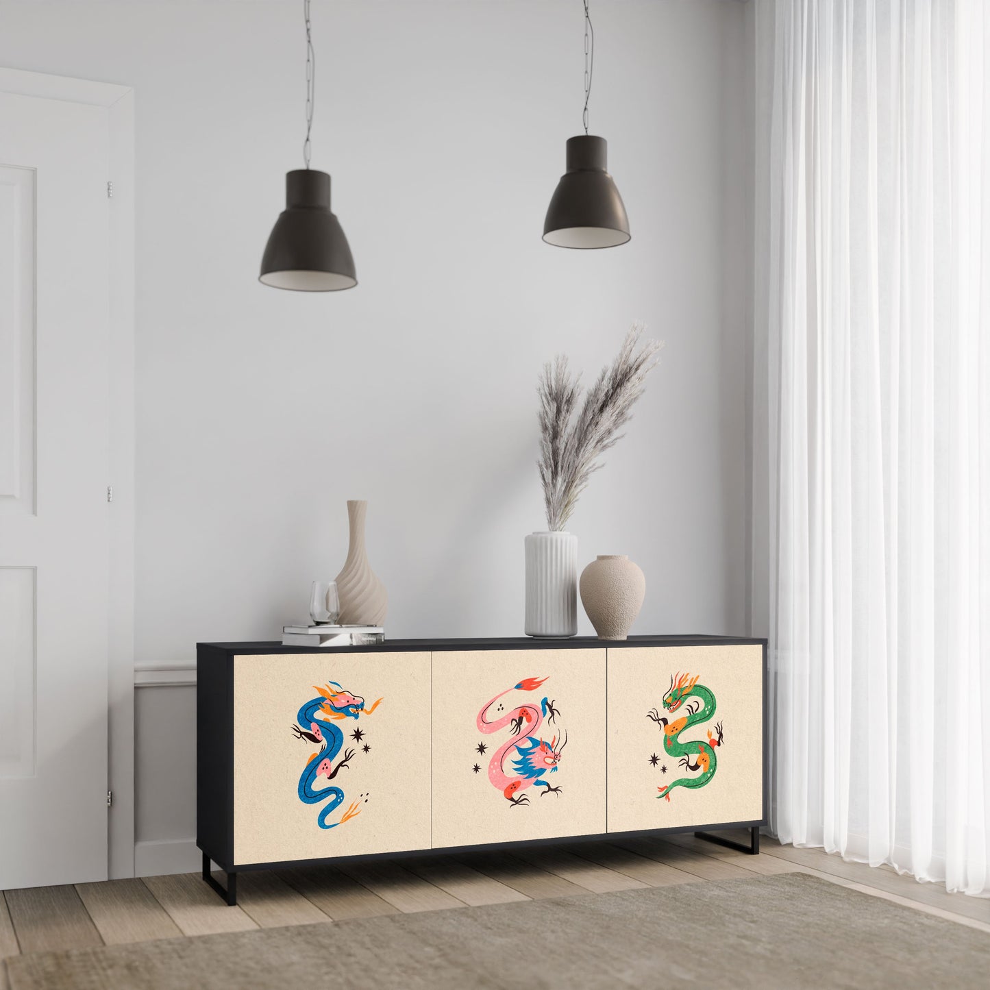 Credenza MITOLOGICA CREATURES a 3 ante in finitura nera