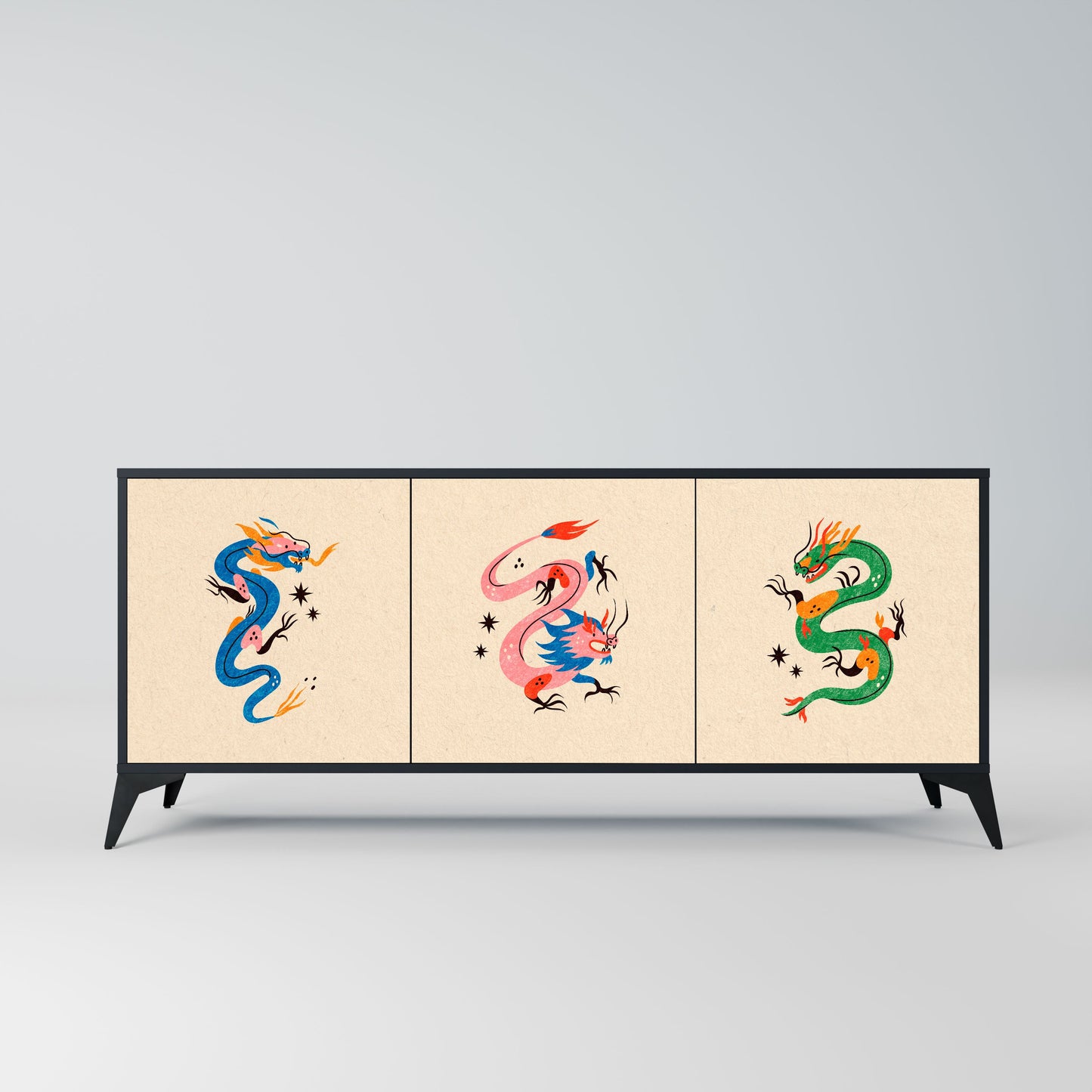 Credenza MITOLOGICA CREATURES a 3 ante in finitura nera