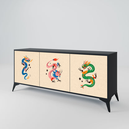 Credenza MITOLOGICA CREATURES a 3 ante in finitura nera