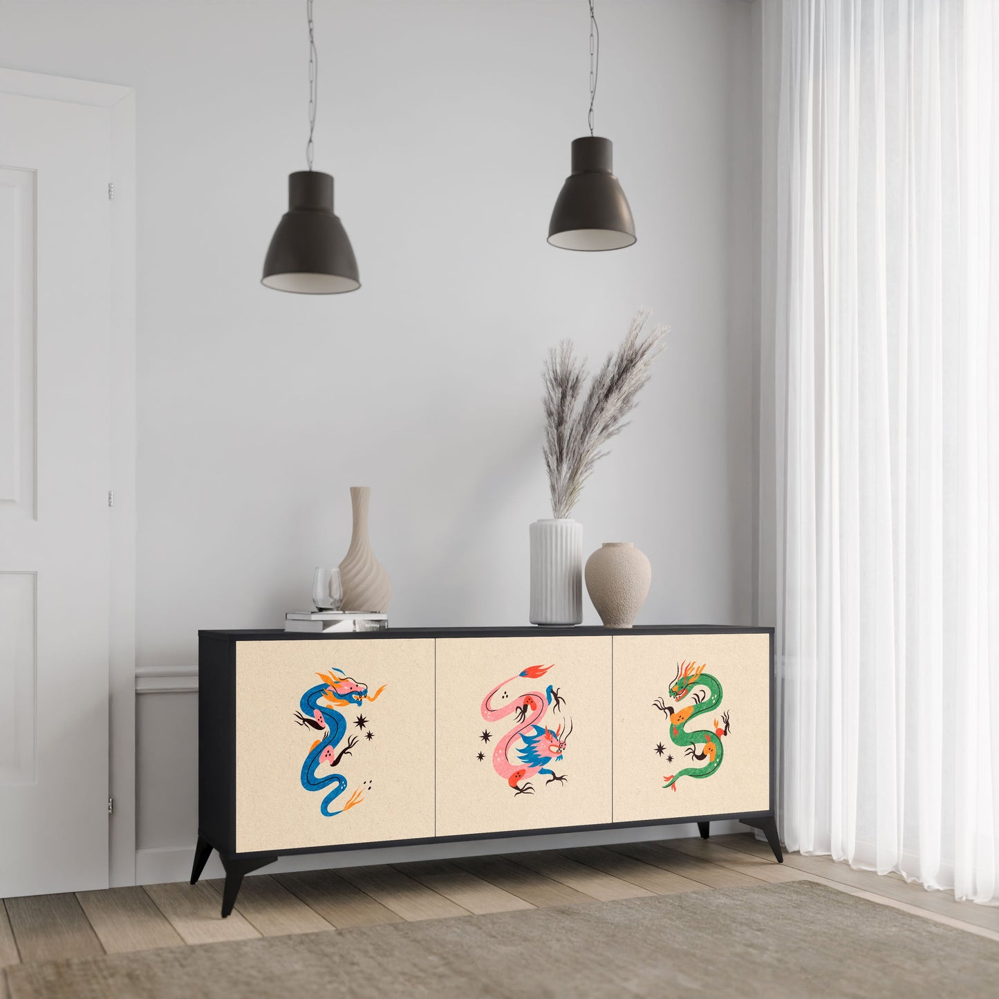 Credenza MITOLOGICA CREATURES a 3 ante in finitura nera