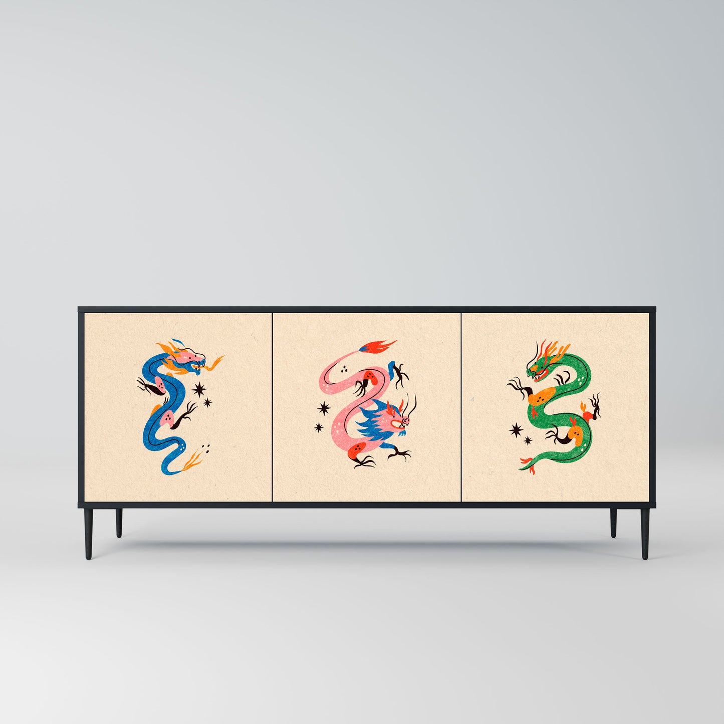 Credenza MITOLOGICA CREATURES a 3 ante in finitura nera